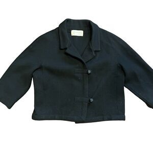 VINTAGE Kimberly 50s 60s Black 100% Pure Wool 3/4 Sleeves Boxy Cardigan M